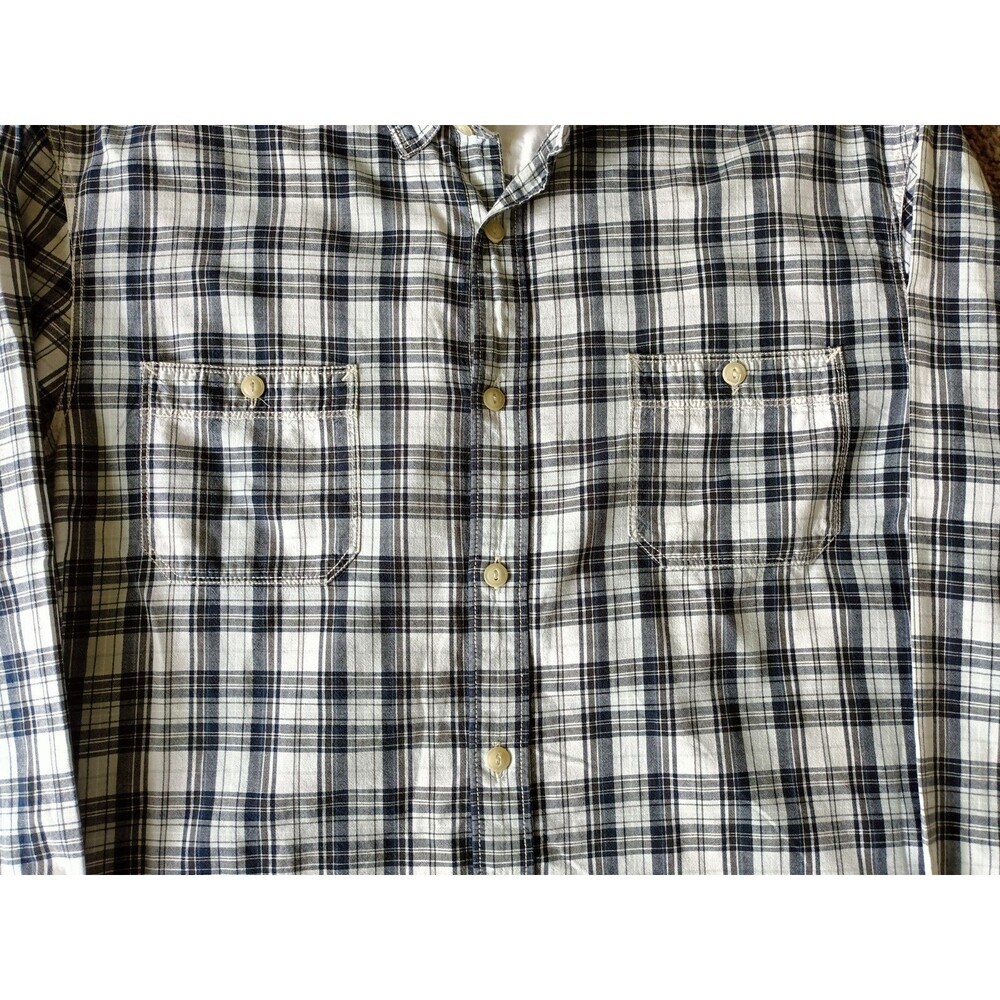 Perry Ellis Button Up Shirt Men's XL Pockets Plaid White Long Sleeve - Picture 4 of 8
